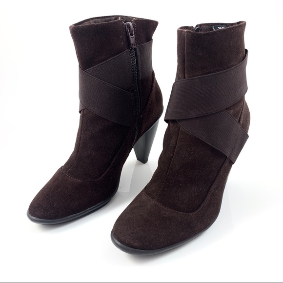 LIBBY EDELMAN brown suede futuristic ankle boots - Picture 3 of 8